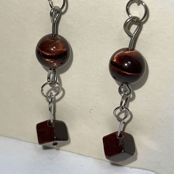 Red Tiger Eye Earrings, Sterling Silver Hand Carved Earrings, NWOT - Picture 4 of 7
